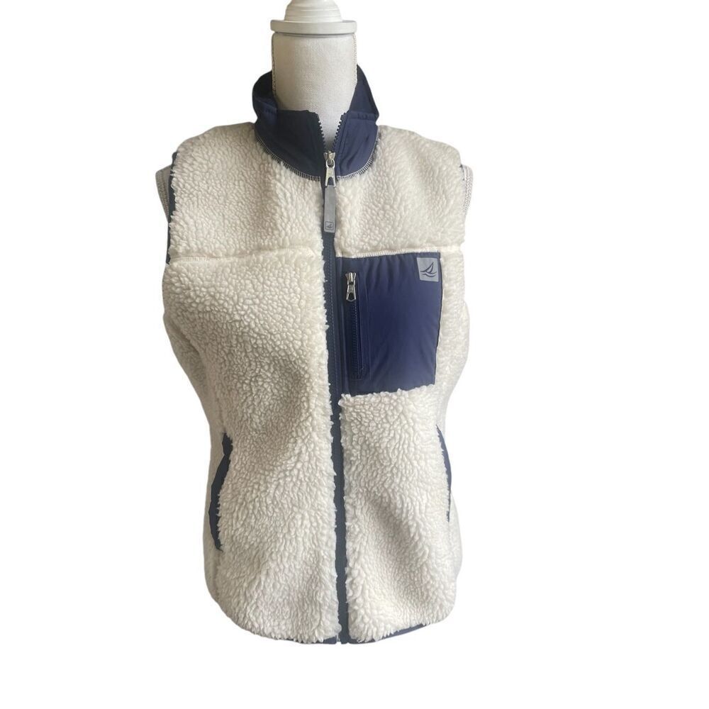 COPY - Sperry Topsider Full Zip Sherpa Fleece Vest Navy Tan Size M - Picture 11 of 12